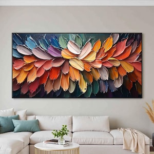 Vibrant Abstract Feather Oil  Painting, Colorful Palette Knife Art,Large Wall Art,Original Texture Painting,High-end Home Decor,Office Decor