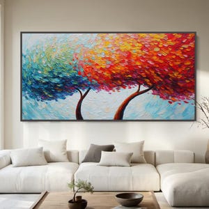 Vibrant Autumn Trees Oil Painting Large Wall Art Original Abstract Art for Home Decor Modern Colorful Canvas Wall Art for Living Room Decor