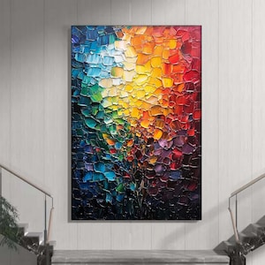 Abstract Impasto Painting on Canvas, Original Colorful 3D Texture Wall Art,Custom Painting, Boho Wall Décor, Modern Living Room Home Artwork
