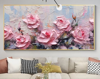 Abstract Blossom Flower Oil Painting On Canvas, Large Wall Art, Original Pink Floral Art Custom Painting Minimalist Living Room Home Decor