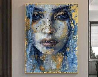 Große Wandbild Abstrakte Mädchen Portrait Ölgemälde Originales Schöne Gesicht Kunst Benutzerdefinierte Malerei Wohnzimmer Wohnkultur Geschenk für Sie