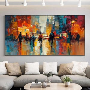Vibrant Abstract Textured Cityscape Oil Painting, Large Original Impasto Colorful Wall Art, High-end Home Decor,Minimalism Living Room Decor