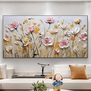 Minimalistische Blumen Ölgemälde Auf Leinwand, Große Wand Kunst, Original Abstrakte Blumen Kunst Rosa Dekor Benutzerdefinierte Malerei Wohnzimmer Wohnkultur