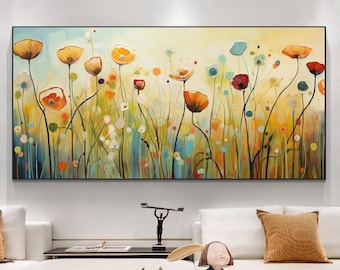 Abstract Poppy Flower Oil Painting on Canvas, Large Wall Art Original Floral Art Nature Landscape Art Custom Painting Living Room Decor Gift