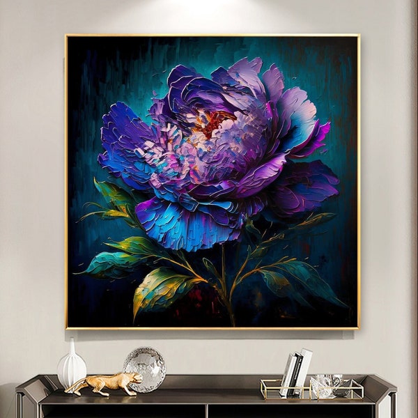 Abstract Purple Flower Oil Painting On Canvas, Original Painting, Large Wall Art, Summer Wall Decor, Custom Painting, Living room Wall Decor