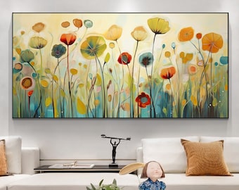 Original Poppies Landscape Oil Painting on Canvas, Large Wall Art Abstract Floral Art Nature Art Custom Painting Living Room Home Decor Gift