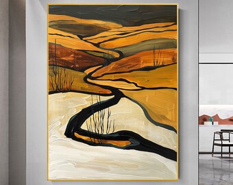 Original Goldfeld Ölgemälde auf Leinwand, Großes Wandbild, Abstrakte Feld Landschaftskunst, Herbst Dekor, Individuelle Malerei Wohnzimmer Dekor