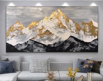 Original Gemälde auf Leinwand, Goldener Berg Ölgemälde, Landschaftsmalerei, Wohnzimmer Kunst, große Wandkunst, benutzerdefinierte Gemälde, Home Decor