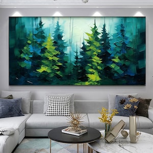 Abstract Forest Oil Painting On Canvas, Large Wall Art, Custom Painting, Original Green Tree Painting, Minimalist Wall Art Living room Decor