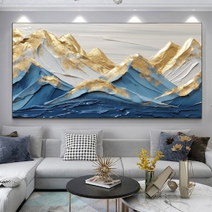 Large Original Mountains Oil Painting On Canvas, Canvas Wall Art, Abstract Golden Landscape Painting, Custom Painting,Living room Wall Decor