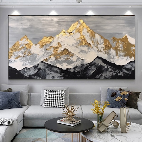 Original Painting On Canvas, Golden Mountain Oil Painting, Landscape Painting, Living Room Art, Large Wall Art, Custom Painting, Home Decor