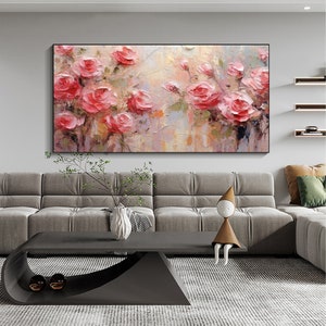 Abstract Rose Flower Oil Painting on Canvas, Large Wall Art, Original ...