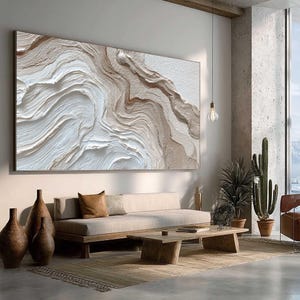 Minimalist Textured Wall Art, Large 3D Abstract Painting, Neutral Large Wall Decor, Wabi Sabi Art, Beige and White Impasto Art for Home