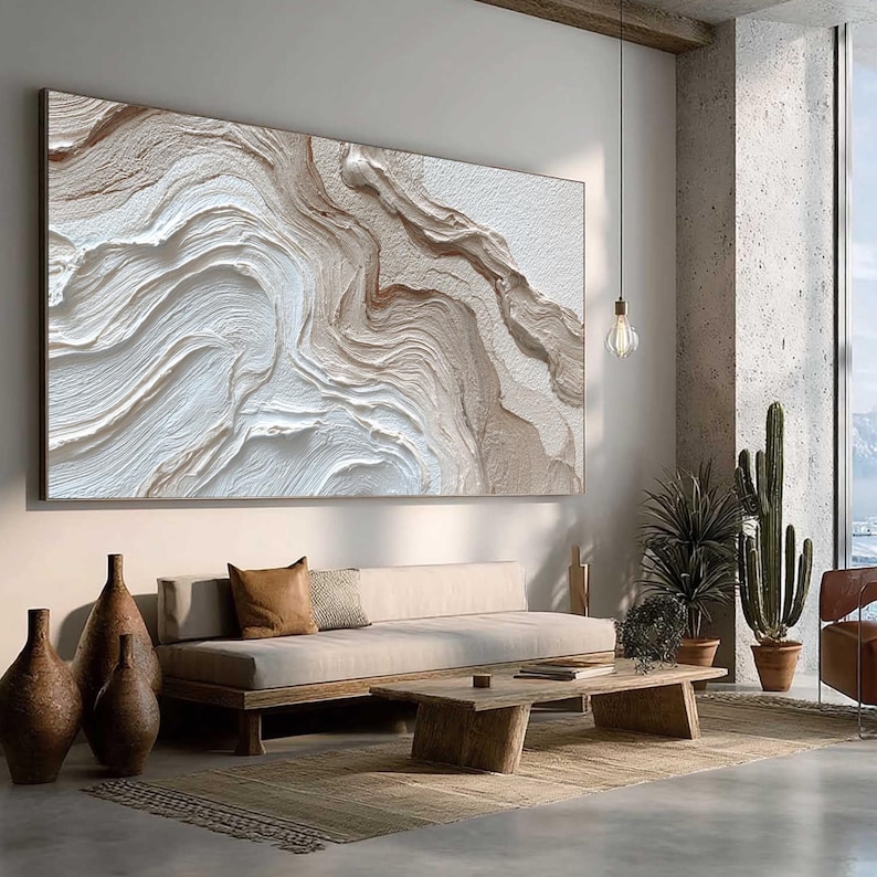 Minimalist Textured Wall Art, Large 3D Abstract Painting, Neutral Large Wall Decor, Wabi Sabi Art, Beige and White Impasto Art for Home