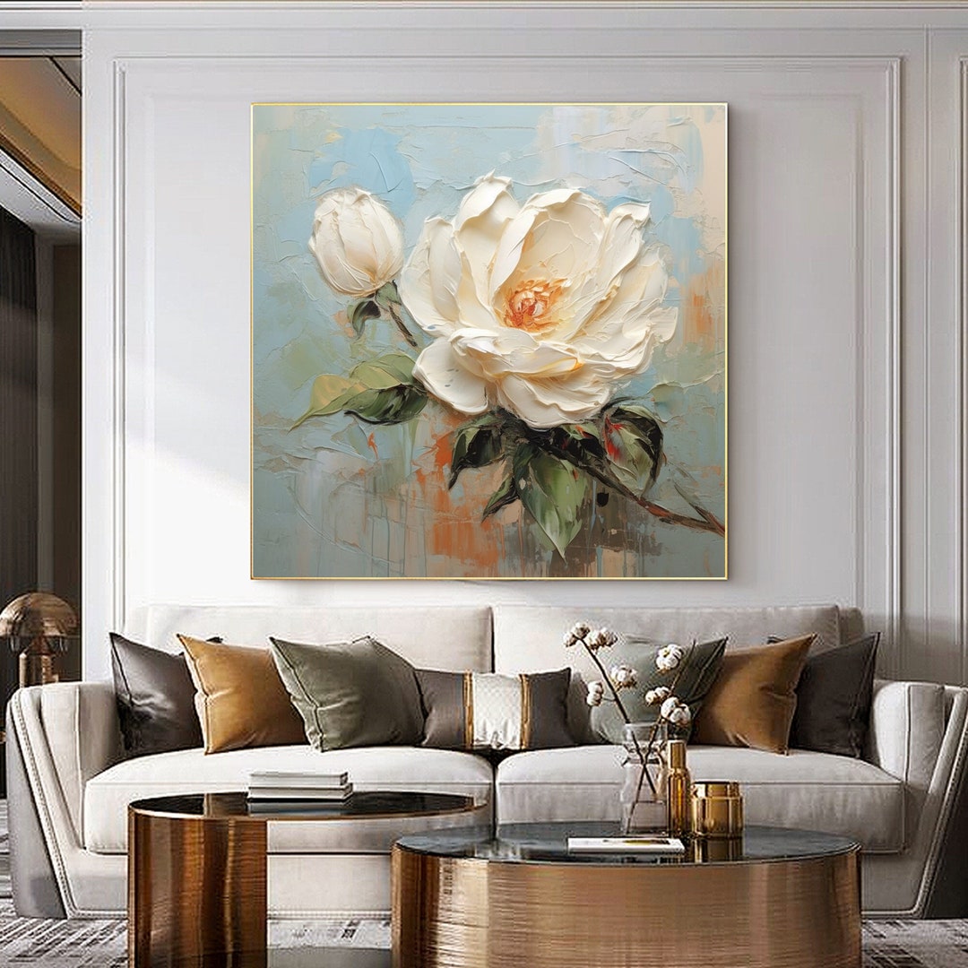 Large White Flower Oil Painting on Canvas, Canvas Wall Art Original ...