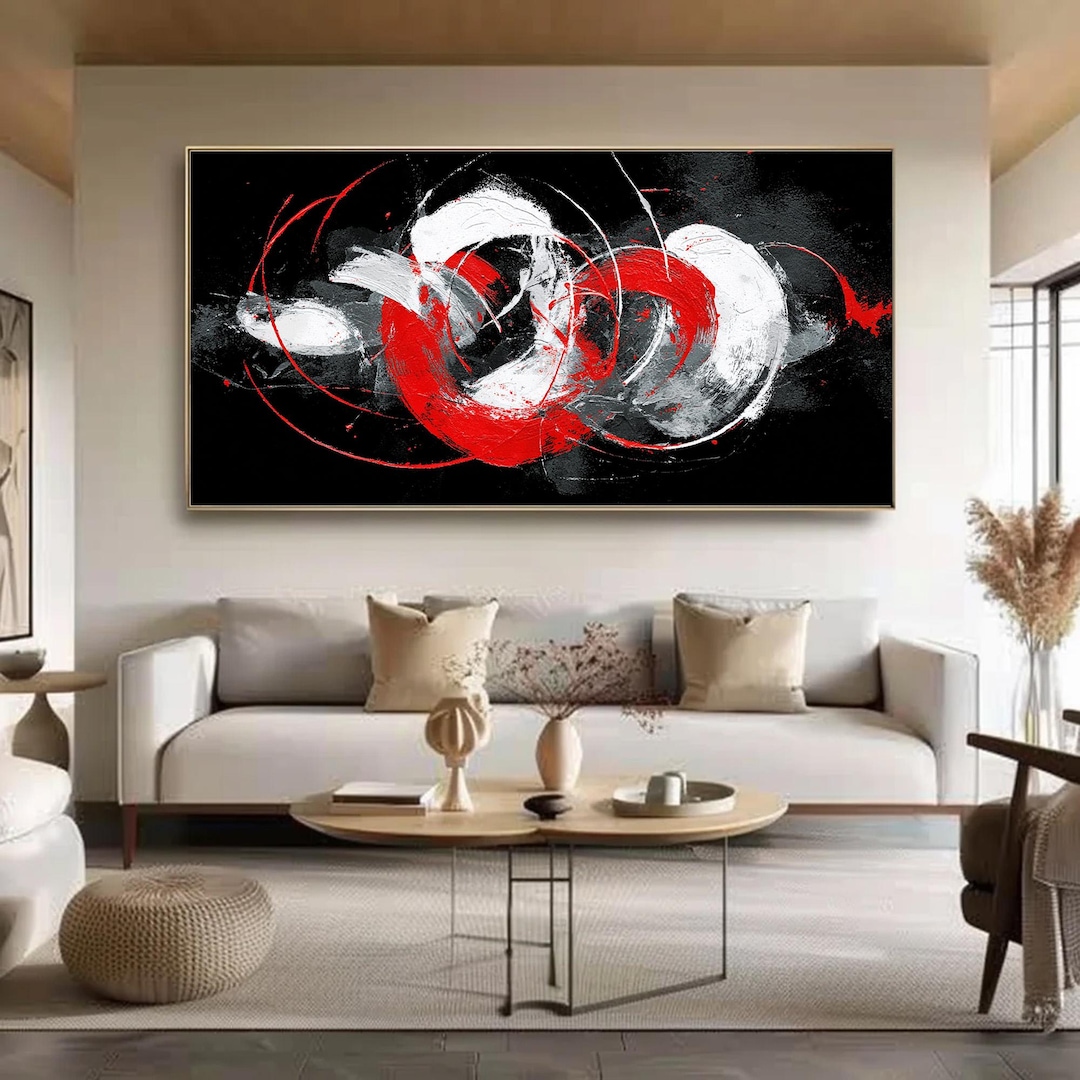 Red and Black Abstract Painting, Large Modern Wall Art, Minimalist ...