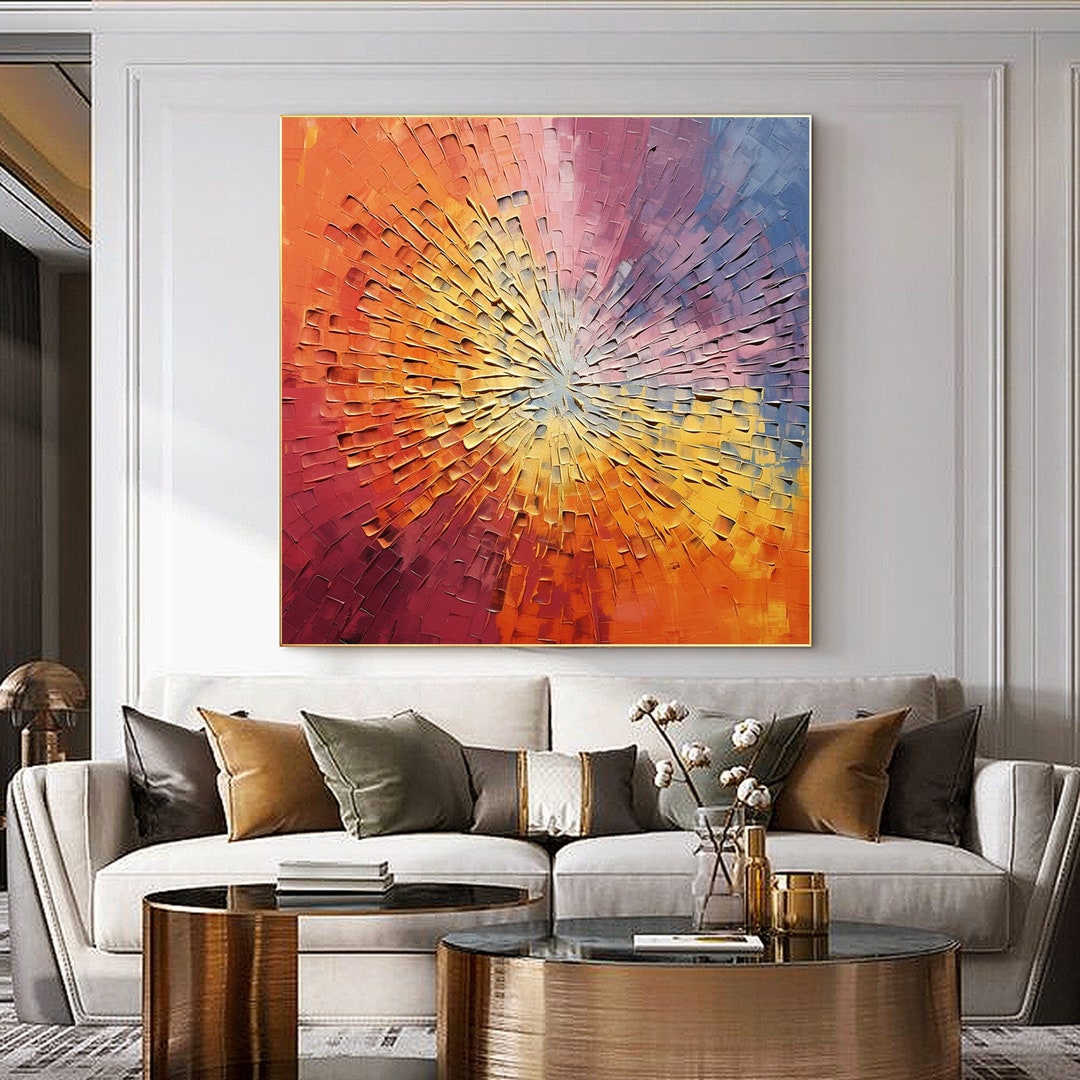 Original Golden Texture Oil Painting on Canvas, Large Wall Art ...