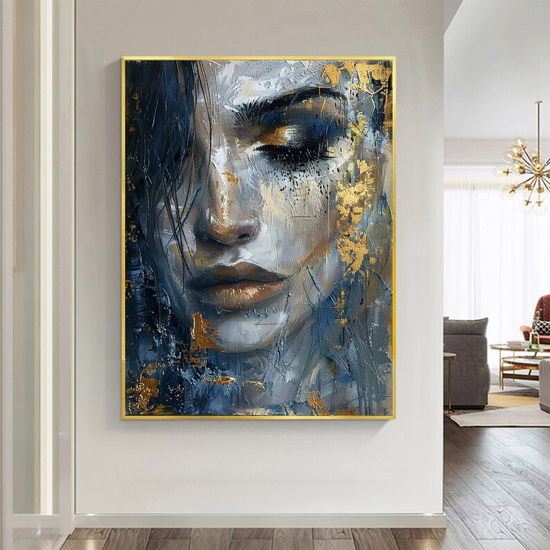 Abstract Beautiful Girl Face Oil Painting on Canvas Large Wall Art ...