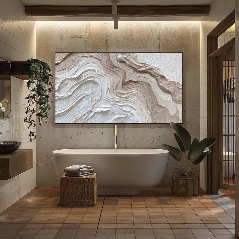 Minimalist Textured Wall Art, Large 3D Abstract Painting, Neutral Large Wall Decor, Wabi Sabi Art, Beige and White Impasto Art for Home
