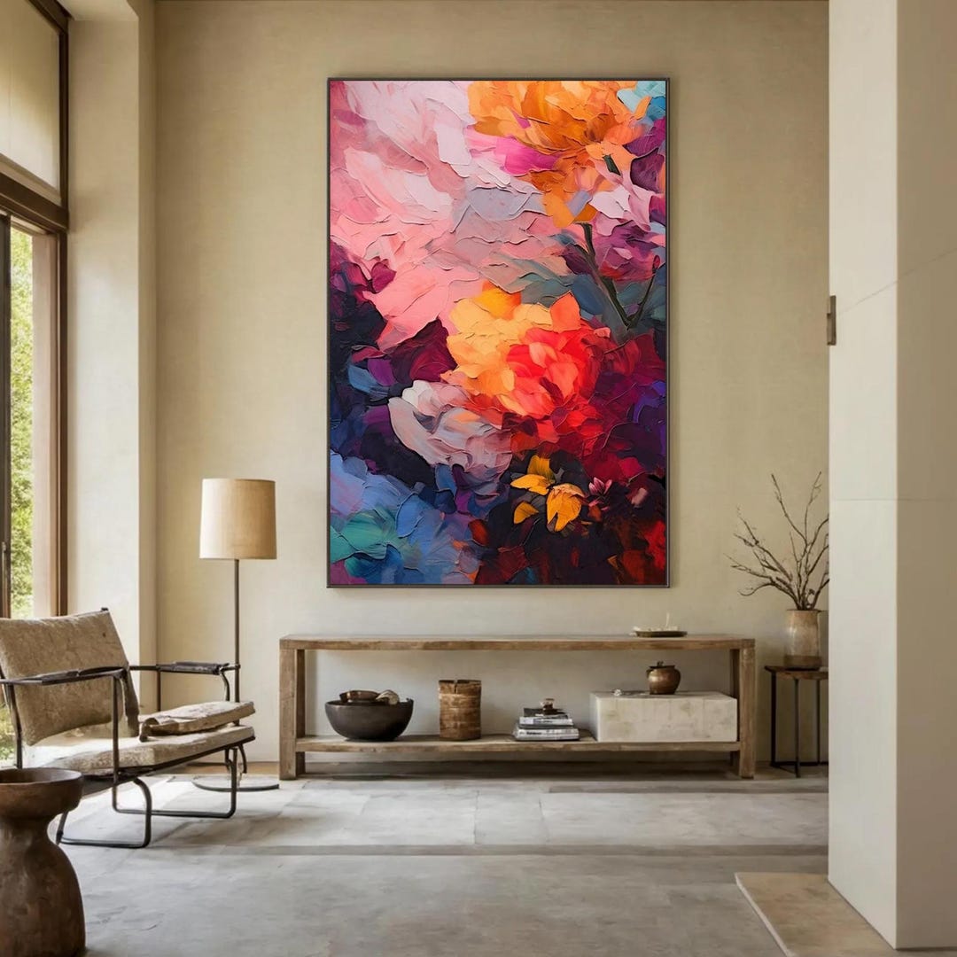 Colorful Floral Abstract Oil Painting Original Textured Flower Canvas ...