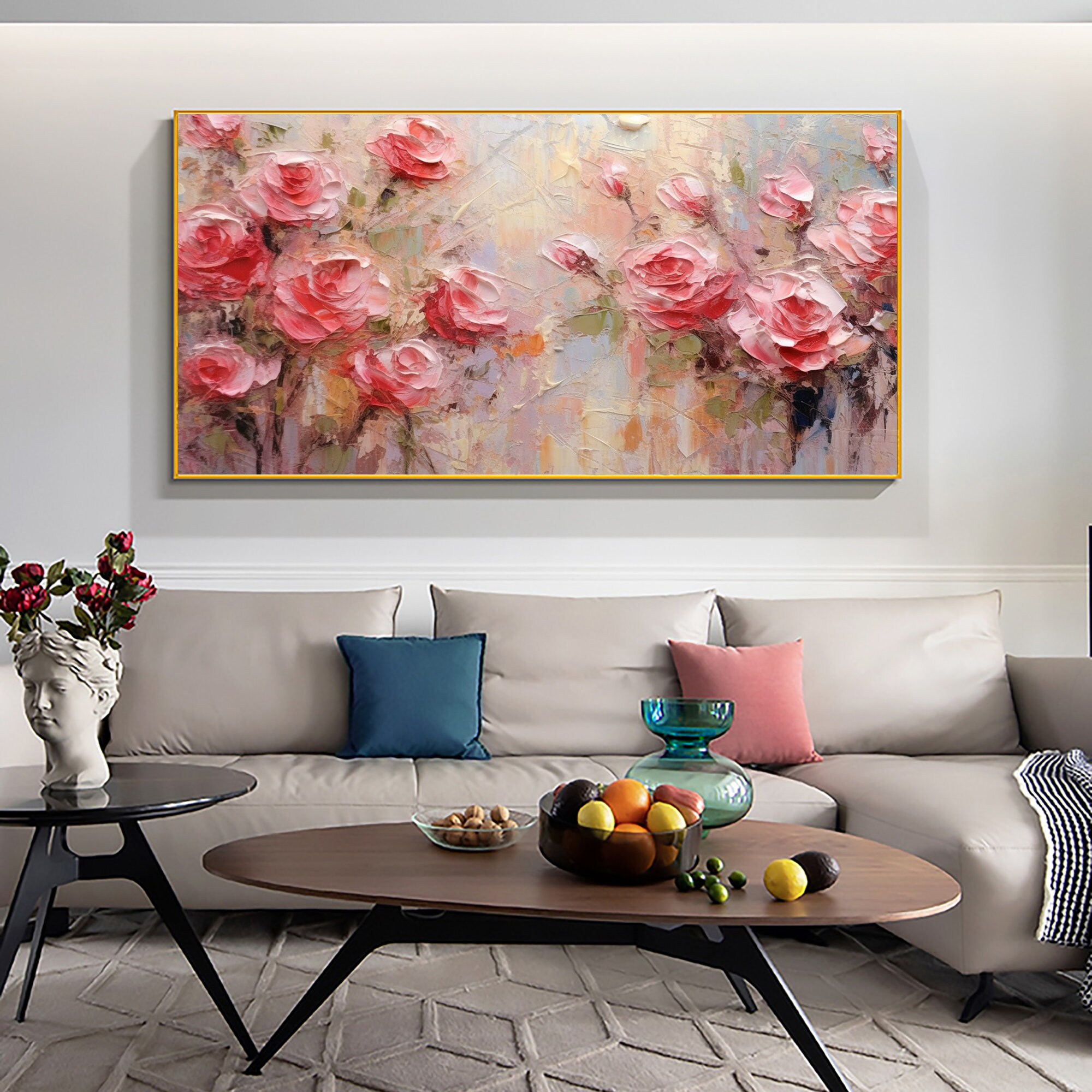 Abstract Rose Flower Oil Painting on Canvas Large Wall Art - Etsy