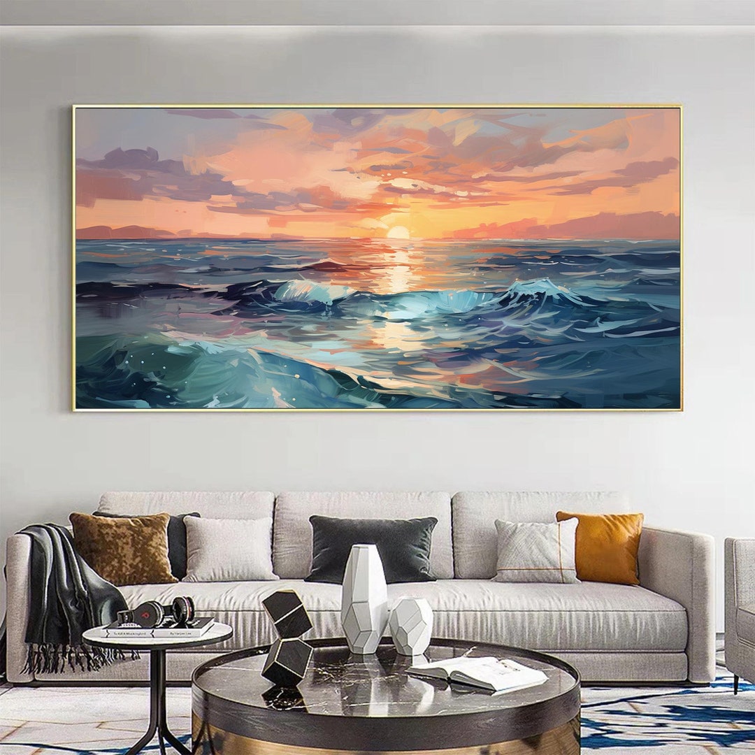 Abstract Ocean Landscape Oil Painting on Canvas, Large Wall Art ...