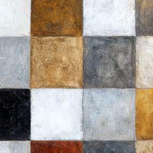 Textured Geometric Art, Large Abstract Painting on Canvas, Neutral Earth Tone Decor, Checkerboard Wall Art for Living Room, Modern Office Art