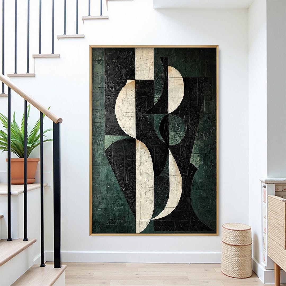 Geometric Abstract Oil Painting on Canvas, Minimalist Monochrome Wall ...