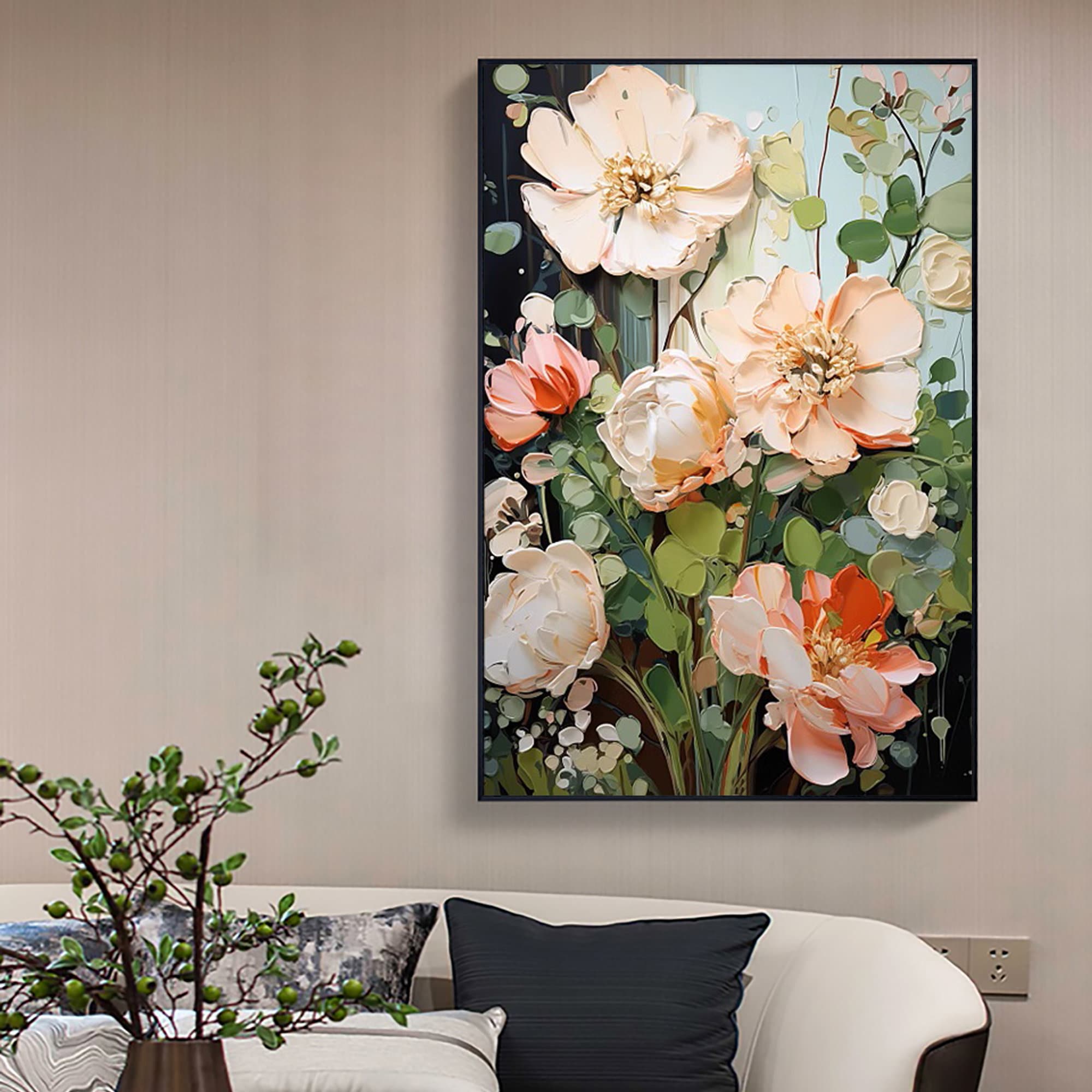 Abstract Flower Oil Painting on Canvas, Large Wall Art Original ...