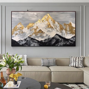 Original Painting on Canvas, Golden Mountain Oil Painting, Landscape ...