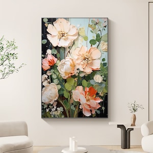 Abstract Flower Oil Painting on Canvas, Large Wall Art Original ...