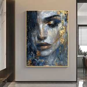 Abstract Beautiful Girl Face Oil Painting on Canvas Large Wall Art ...