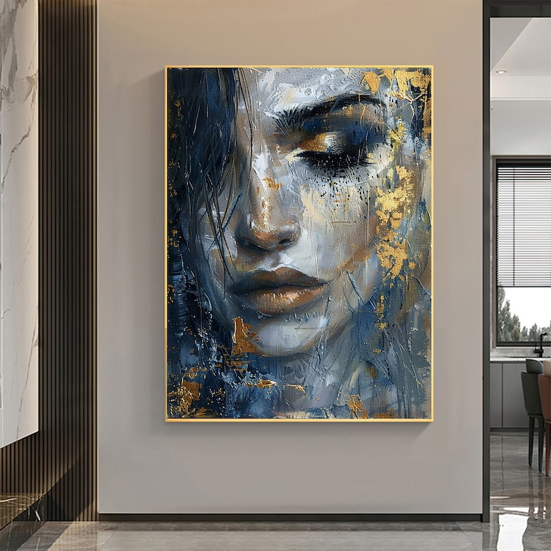 Abstract Beautiful Girl Face Oil Painting on Canvas Large Wall Art ...