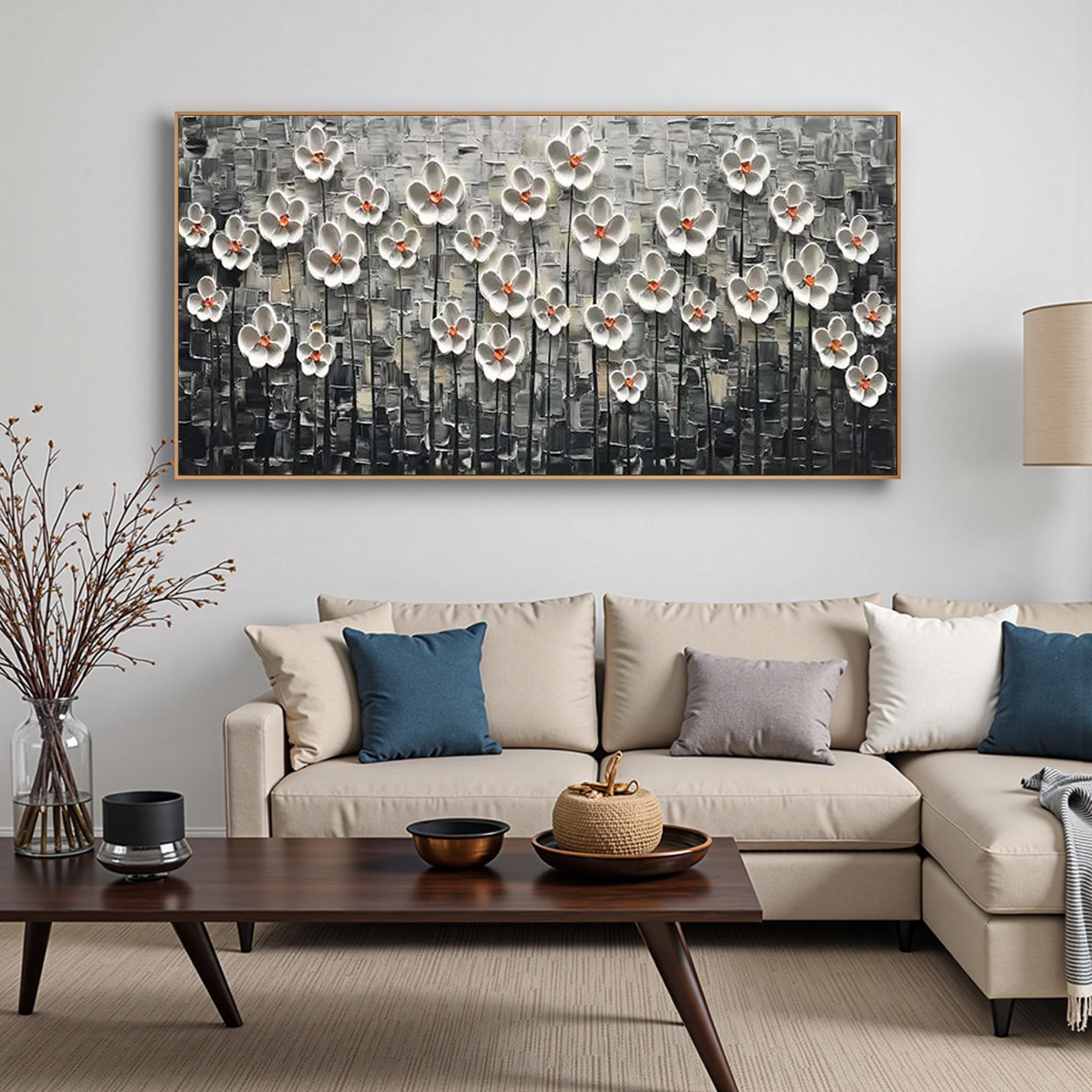 Textured Black and White Painting Flower - Etsy