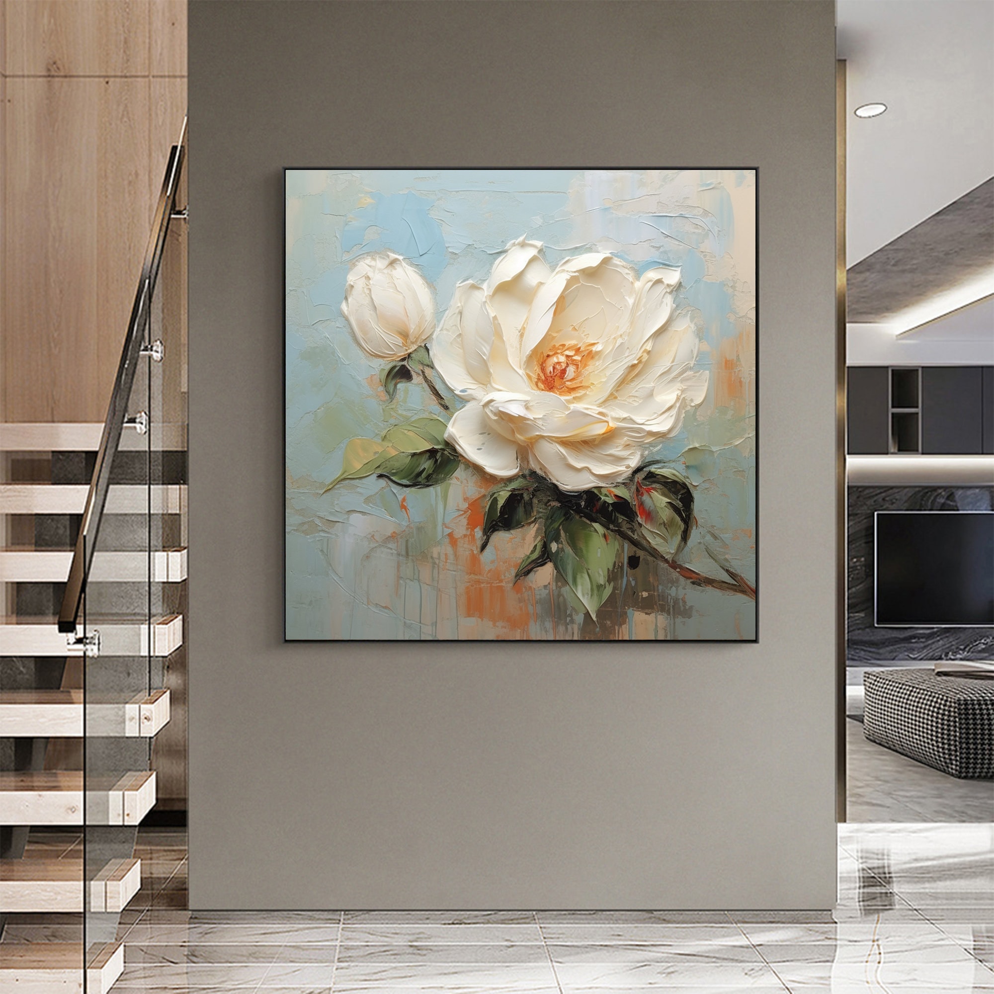 Large White Flower Oil Painting on Canvas, Canvas Wall Art Original ...