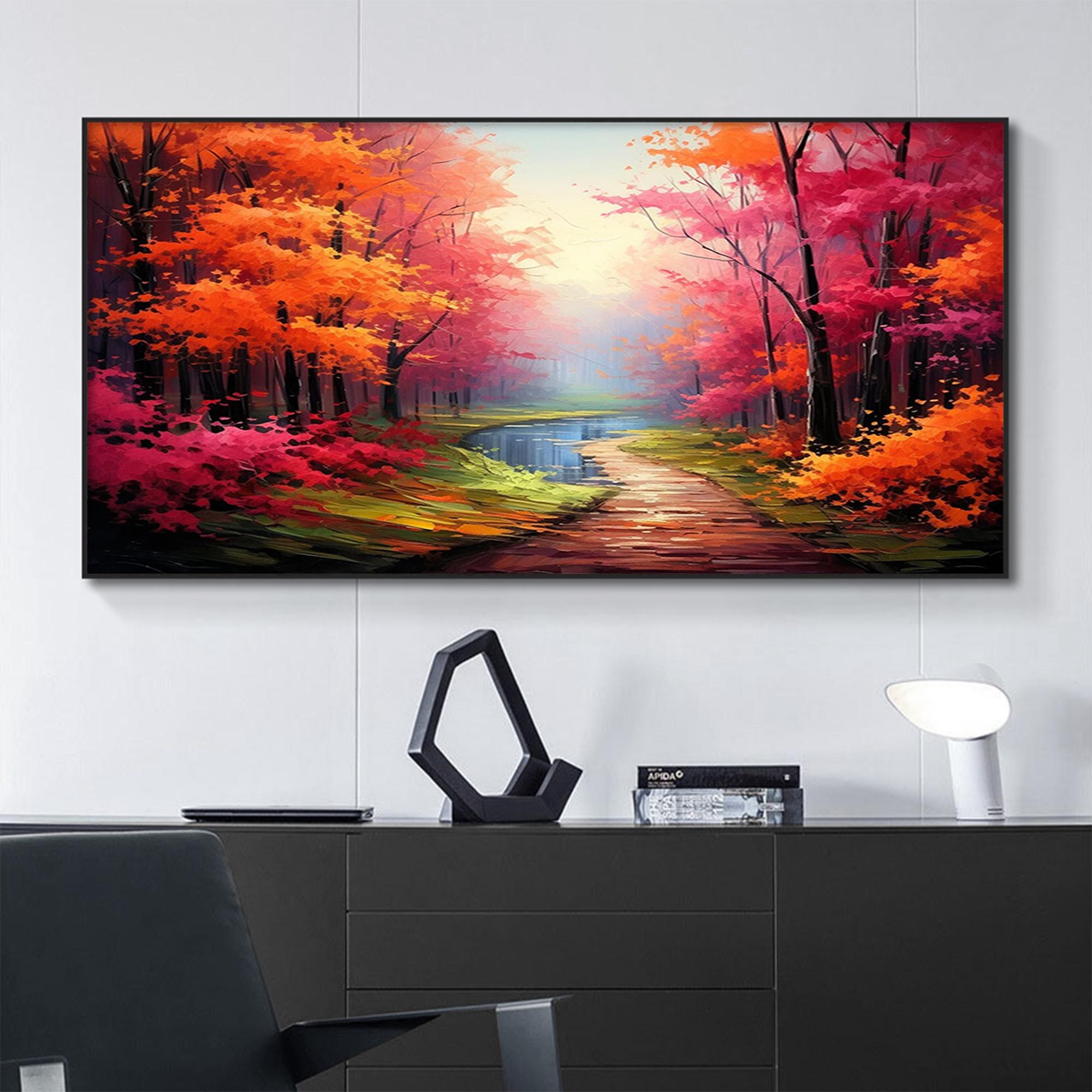 Colorful Forest Landscape Oil Painting on Canvas, Large Wall Art ...