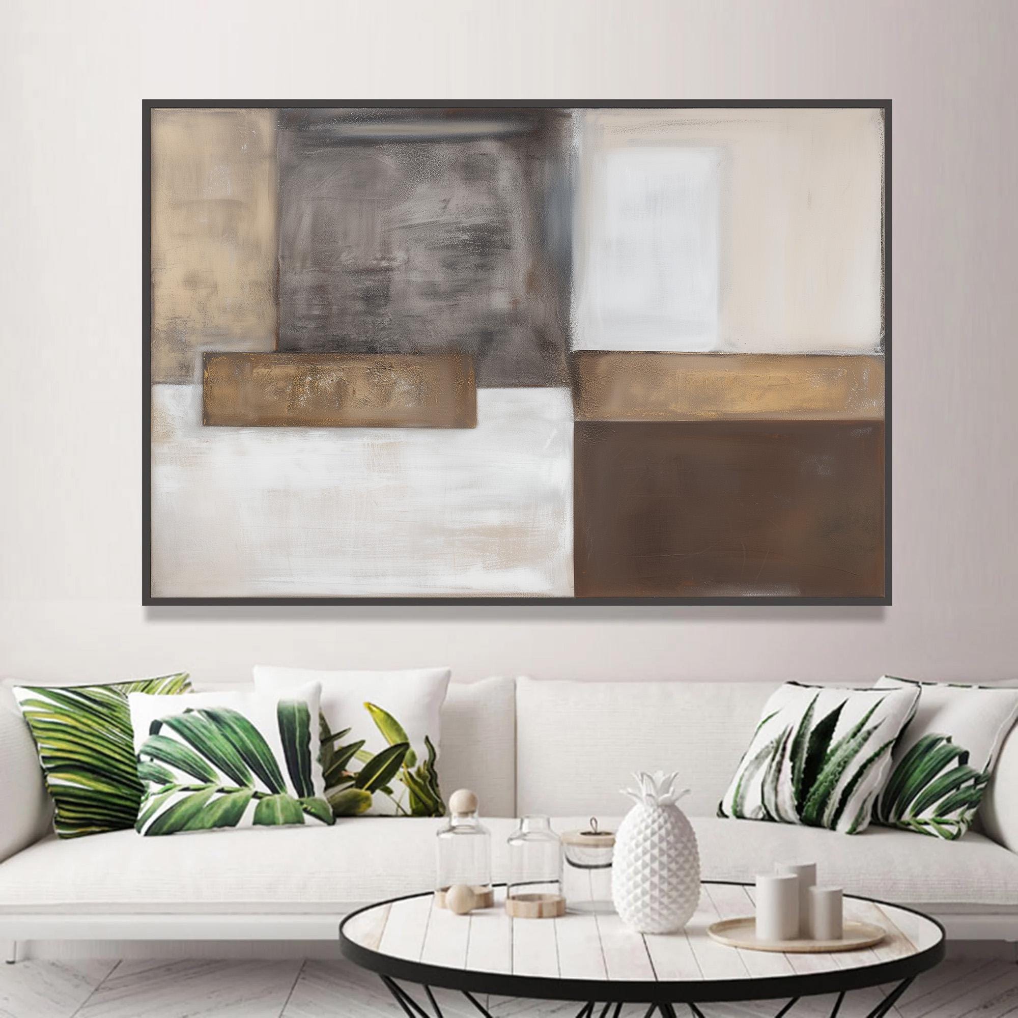 Large Abstract Painting on Canvas,brown and Beige Geometric Wall Art ...