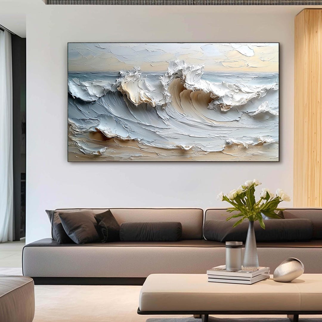 White Ocean Wave Painting on Canvas,abstract Impasto Texture Painting ...