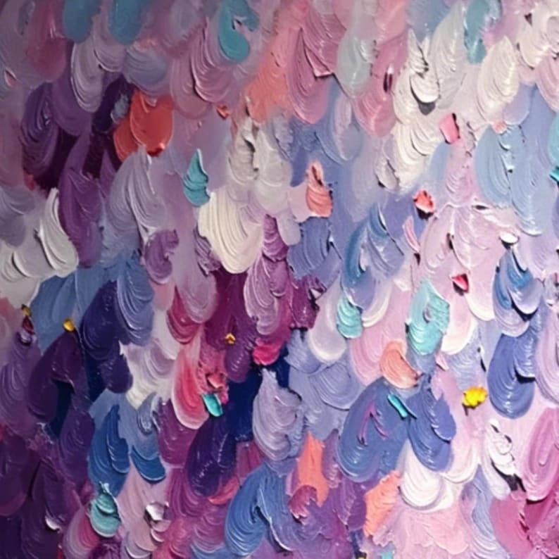 Vibrant Purple Abstract Floral Impasto Painting, Pink and Blue Textured ...