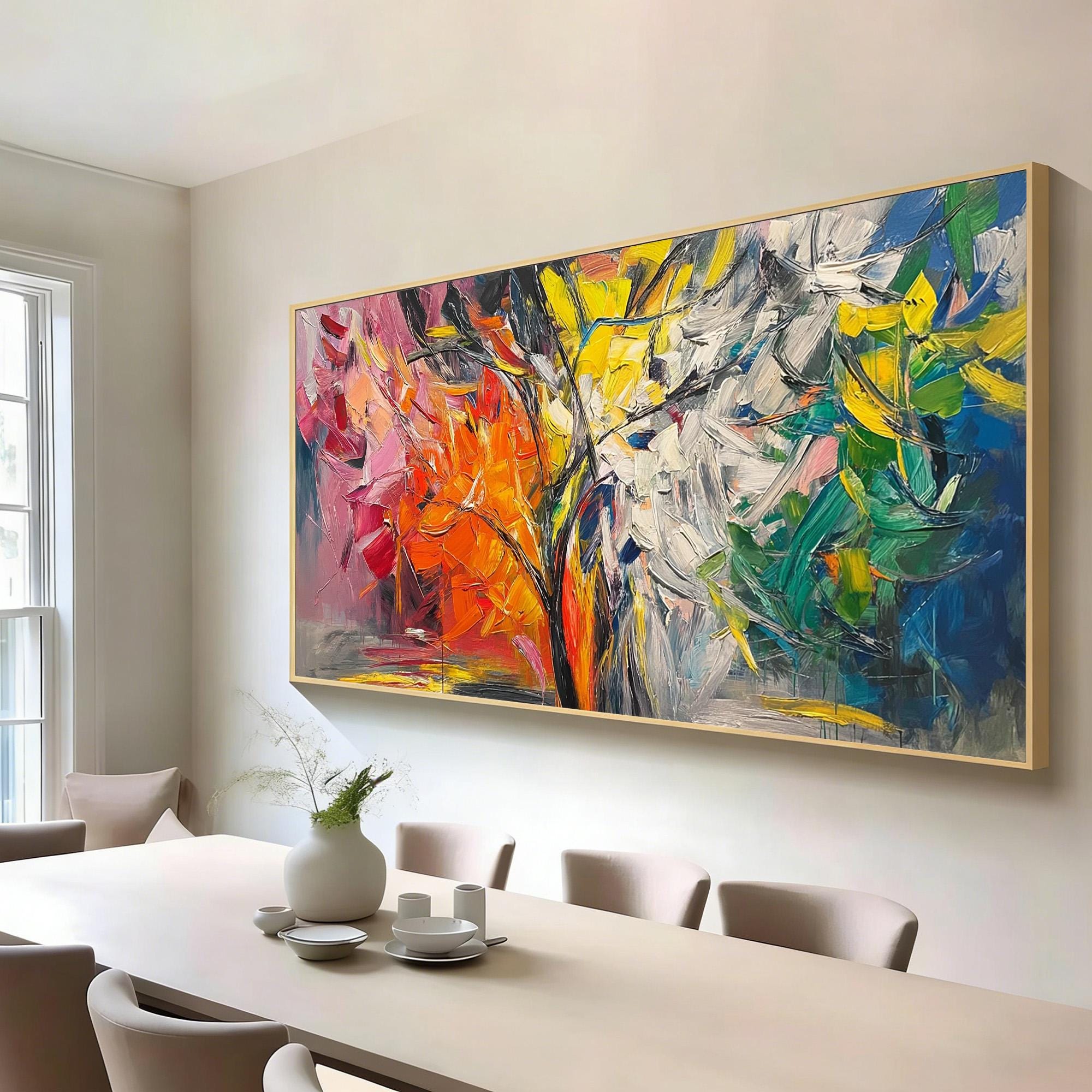 Vibrant Abstract Tree Oil Painting, Color Splash Foliage on Moody ...