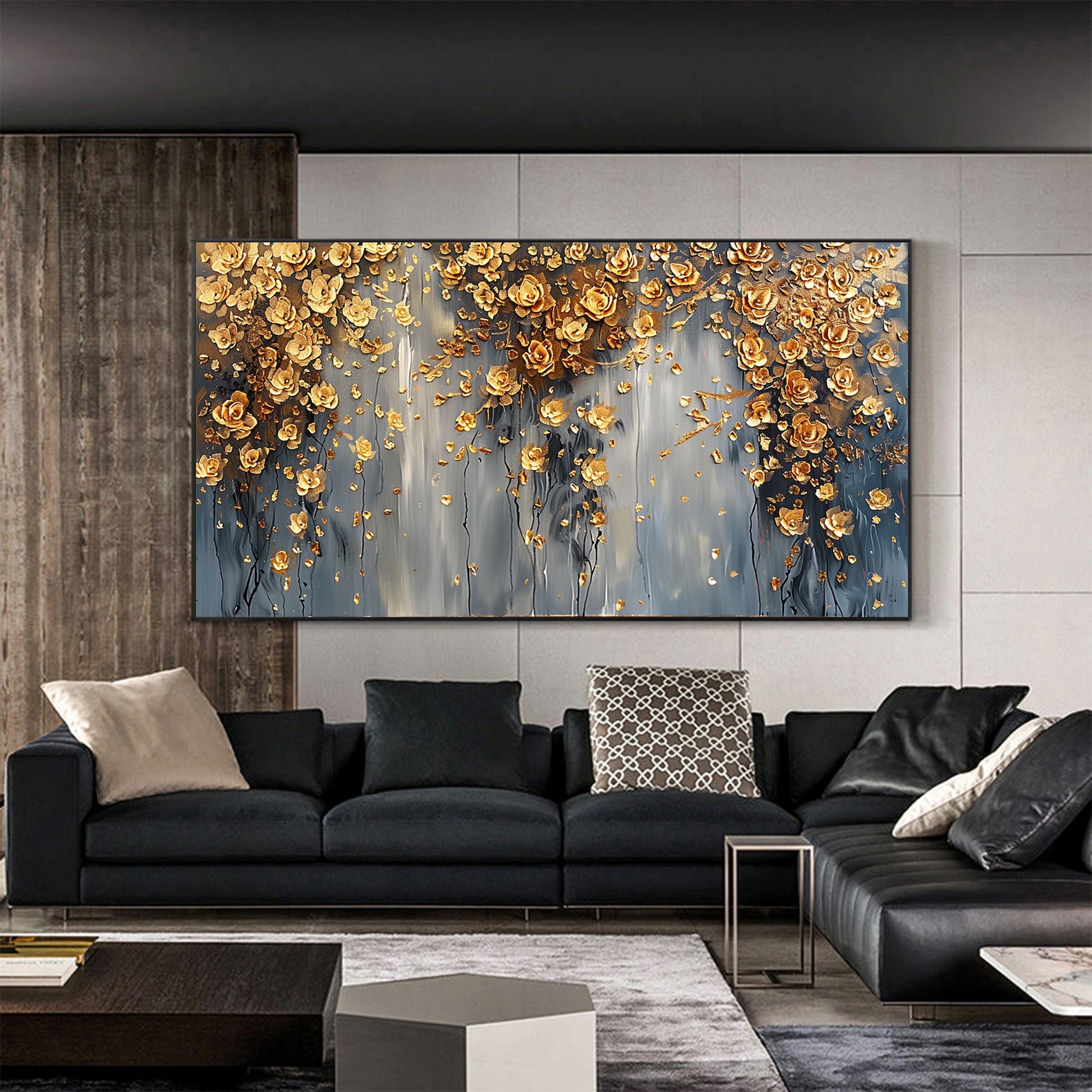 Abstract Gold Flower Oil Painting on Canvas,large Wall Art Original ...