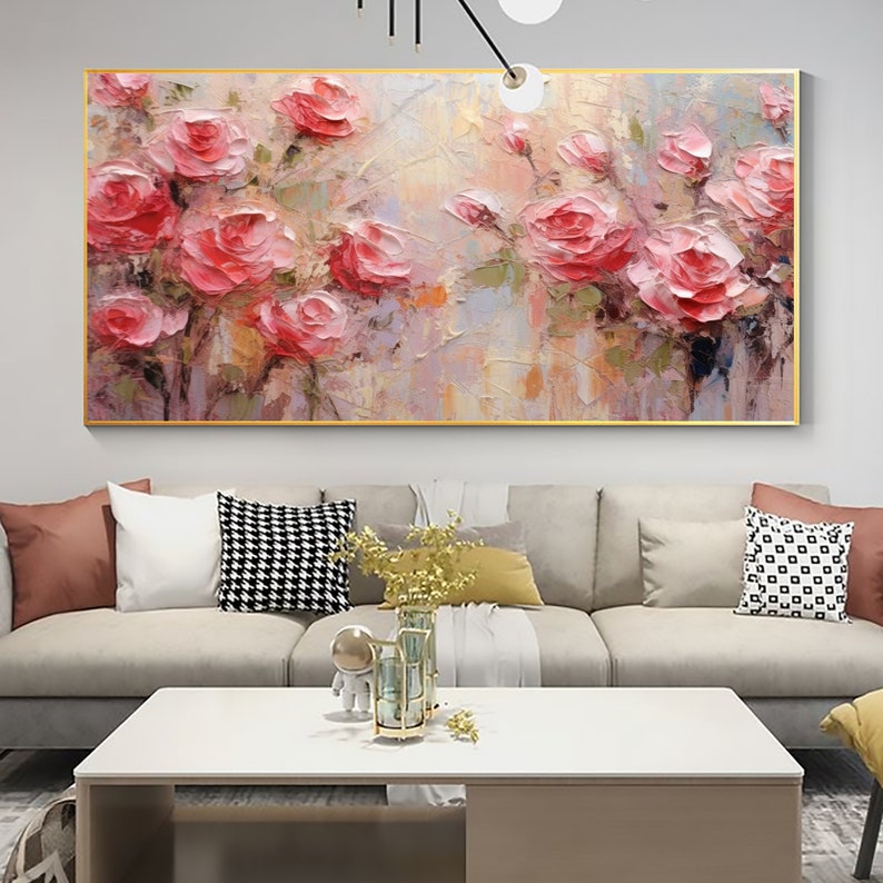 Abstract Rose Flower Oil Painting on Canvas, Large Wall Art, Original ...