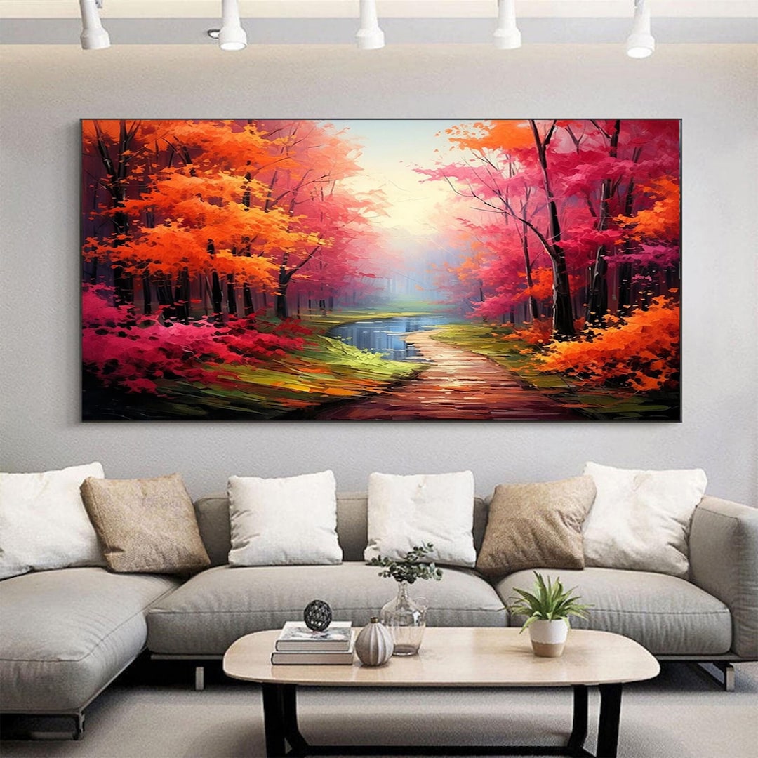 Colorful Forest Landscape Oil Painting on Canvas, Large Wall Art — free download