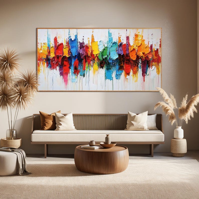 Large Original Textured Oil Painting on Canvas,Vibrant Abstract Colorful Painting, Custom Painting, Luxury Wall Art,Modern Living Room Decor