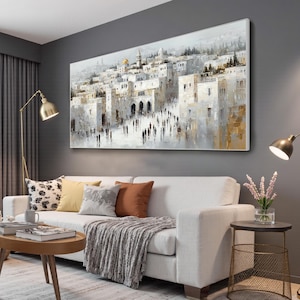 Capture the soul of Jerusalem with this textured oil painting—rich in architecture, history, and light. A stunning cityscape for collectors of Middle Eastern or modern impressionist art.