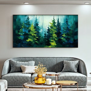 Abstract Forest Oil Painting On Canvas, Large Wall Art, Custom Painting, Original Green Tree Painting, Minimalist Wall Art Living room Decor