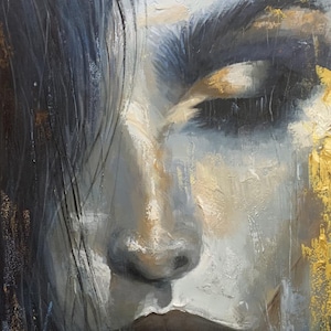 Abstract Beautiful Girl Face Oil Painting on Canvas Large Wall Art ...