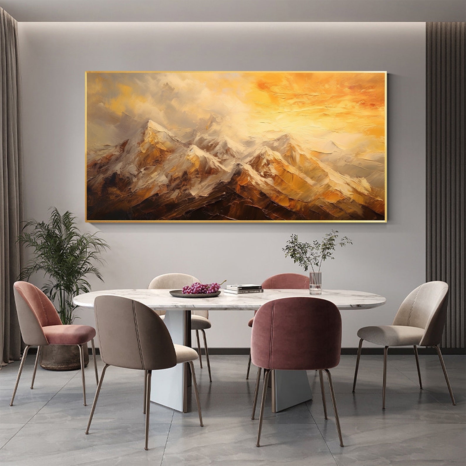 Abstract Golden Mountain Oil Painting on Canvas, Large Wall Art ...