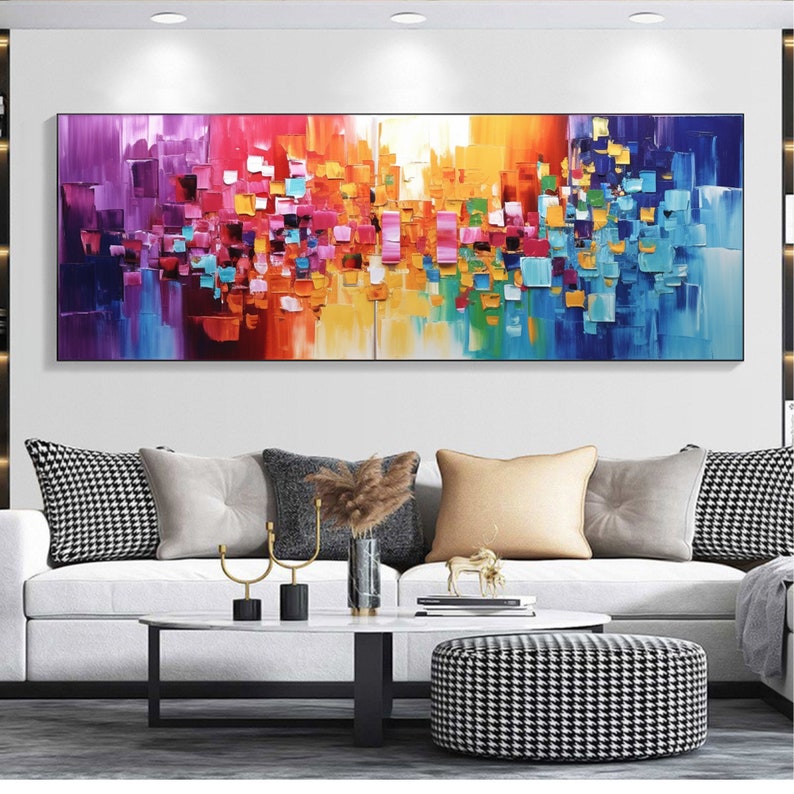 Minimalist Colorful Block Oil Painting on Canvas, Large Wall Art, Original Abstract Wall Art, Custom Painting Modern Living Room Home Decor