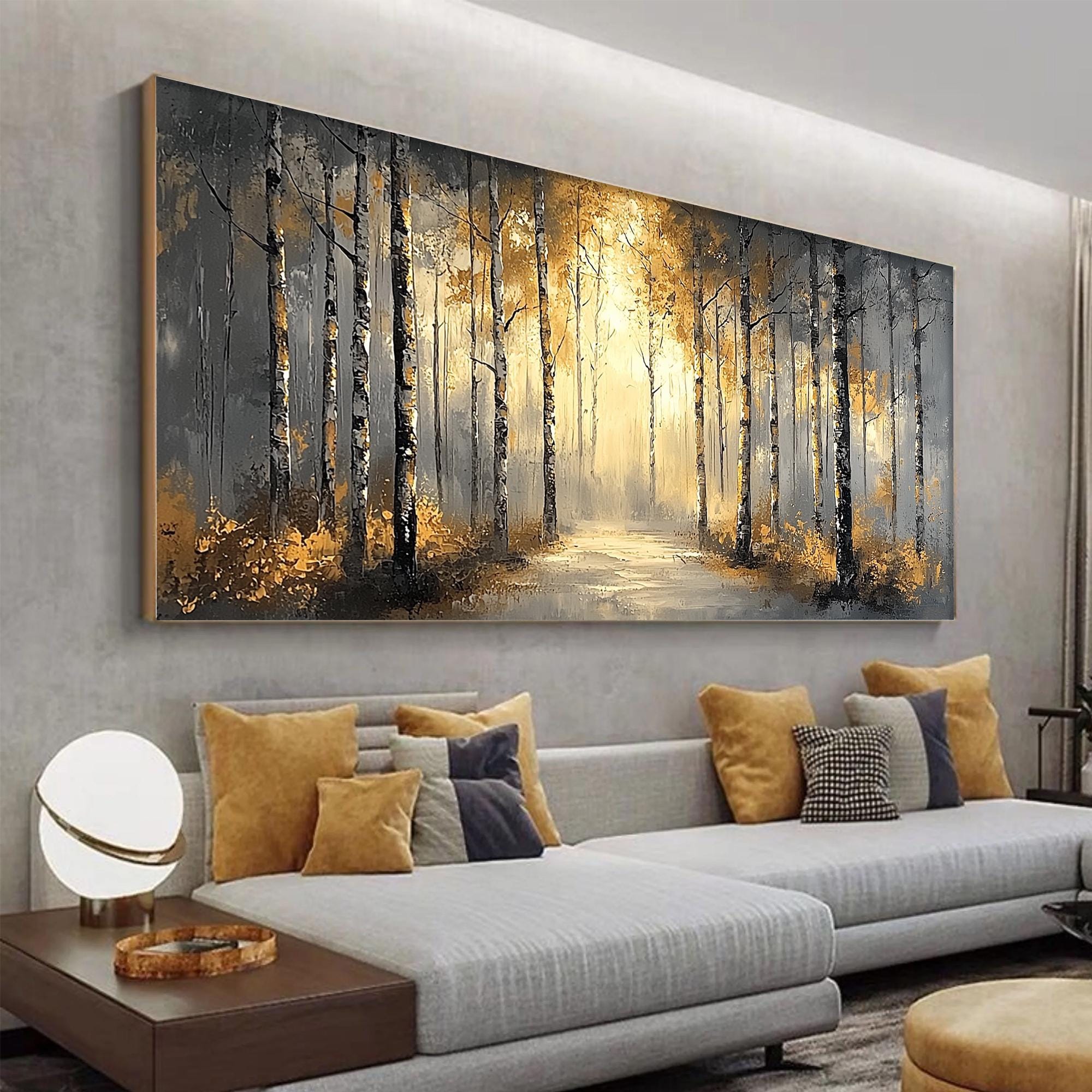 Original Gold Leaf Forest Oil Painting on Canvas, Large Wall Art ...